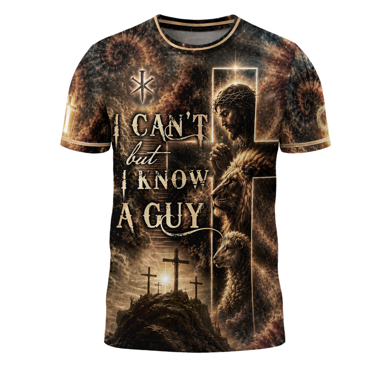 Christian Tee Shirts - I Cant But I Know A Guy Jesus Lamb Lion Cross Christian Graphic, Christian Shirts for Men - Rust Field Wear