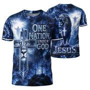 One Nation Under God Lion Cross Christian Jesus Patriotic Graphic Faith Graphic, Christian Tee Shirts - Christian Shirts for Men - Rust Field Wear