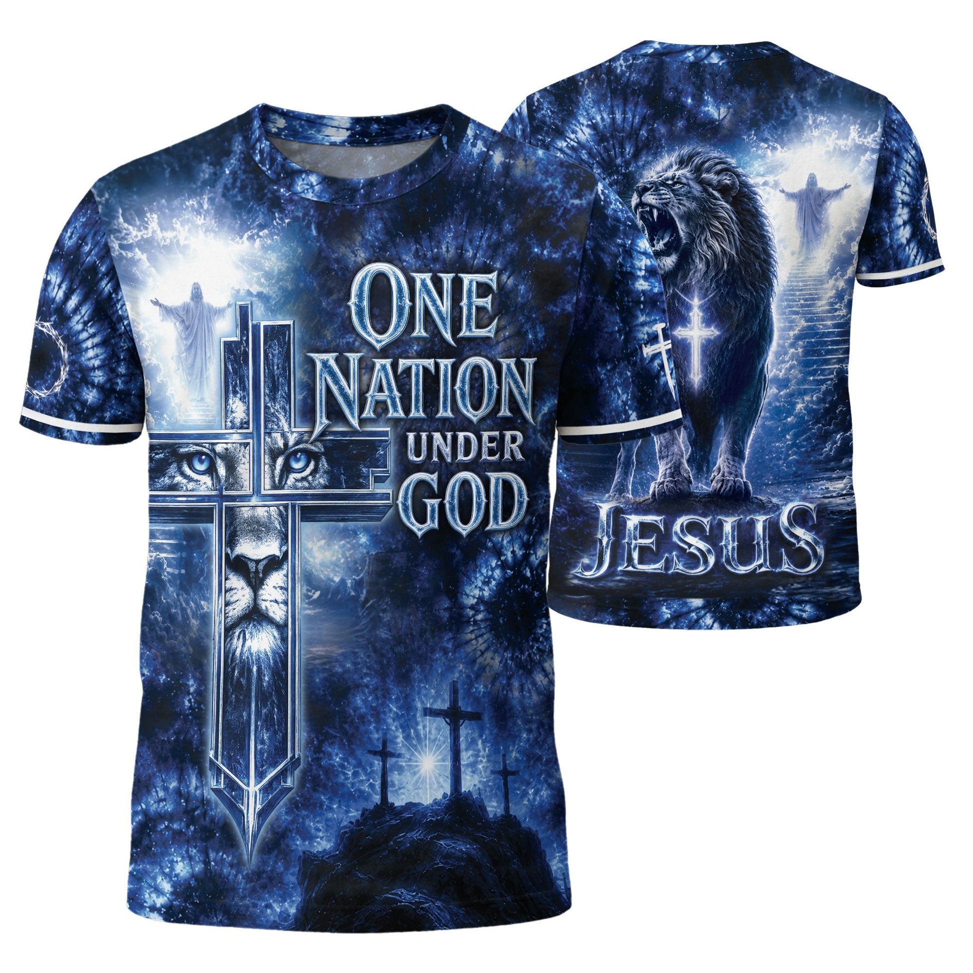 One Nation Under God Lion Cross Christian Jesus Patriotic Graphic Faith Graphic, Christian Tee Shirts - Christian Shirts for Men - Rust Field Wear