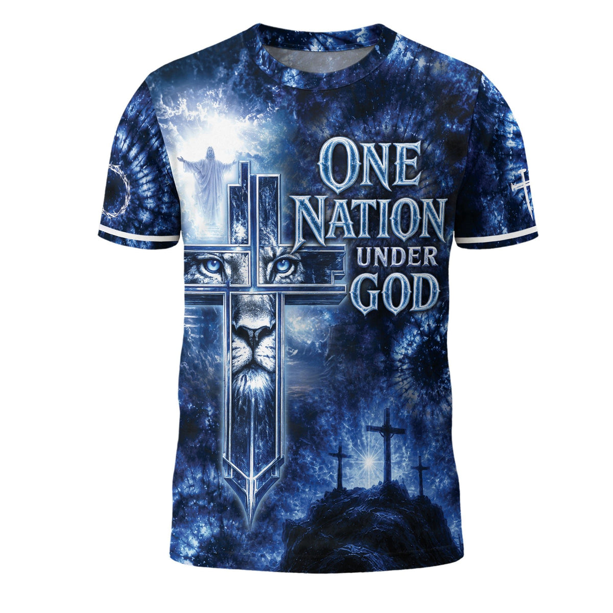 One Nation Under God Lion Cross Christian Jesus Patriotic Graphic Faith Graphic, Christian Tee Shirts - Christian Shirts for Men - Rust Field Wear