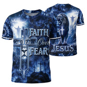 Christian Tee Shirts, Faith Over Fear Lion Cross Christian Jesus Inspirational Graphic - Christian Shirts for Men - Rust Field Wear