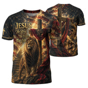 Jesus The Way Truth Life Shirt Christian Lion Cross 3D All Over Print Graphic Men Tee