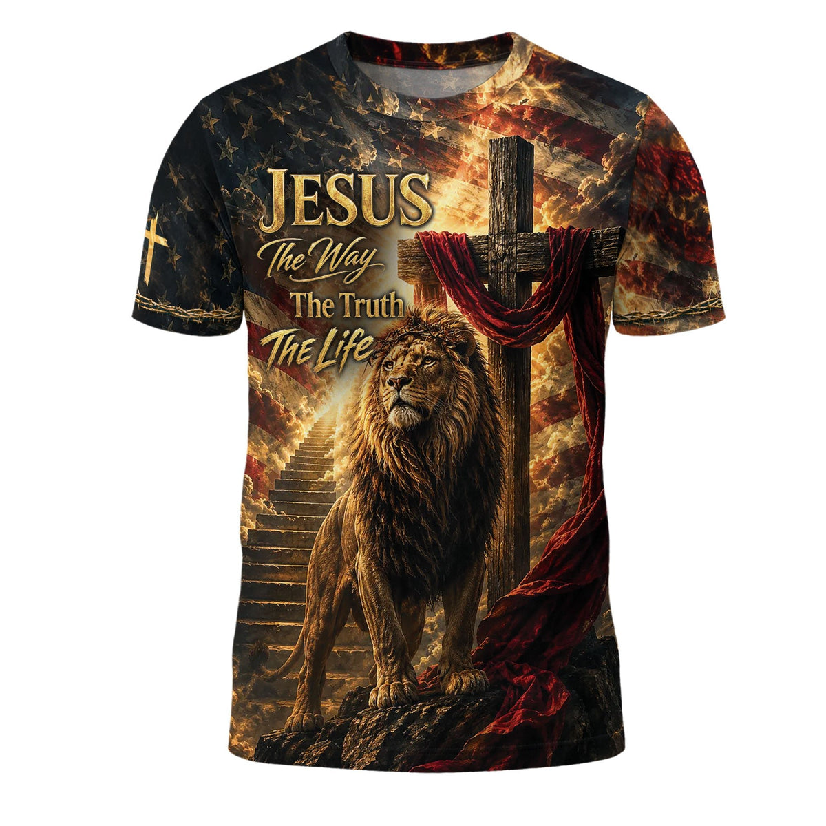 Jesus The Way Truth Life Shirt Christian Lion Cross 3D All Over Print Graphic Men Tee - Rust Field Wear