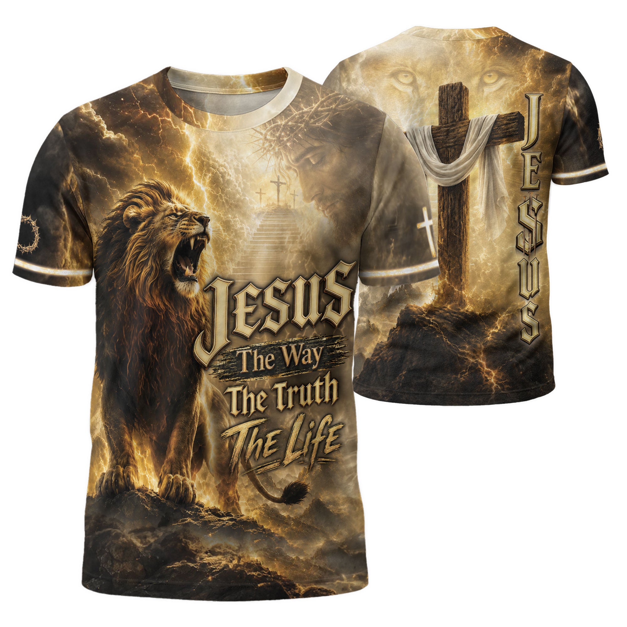 Jesus The Way Truth Life Shirt Christian Roaring Lion Cross 3D All Over Print Graphic Men