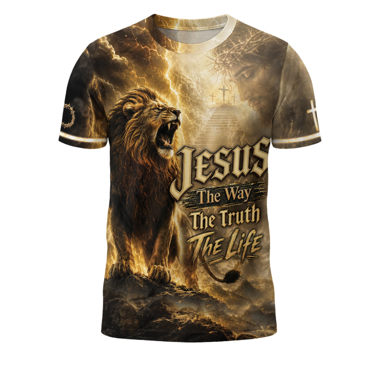 Jesus The Way Truth Life Shirt Christian Roaring Lion Cross 3D All Over Print Graphic Men - Rust Field Wear