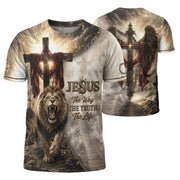 Jesus The Way The Truth The Life Lion Wings Cross 3D Men Shirt Christian Graphic Tee