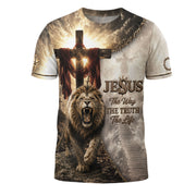 Jesus The Way The Truth The Life Lion Wings Cross 3D Men Shirt Christian Graphic Tee - Rust Field Wear