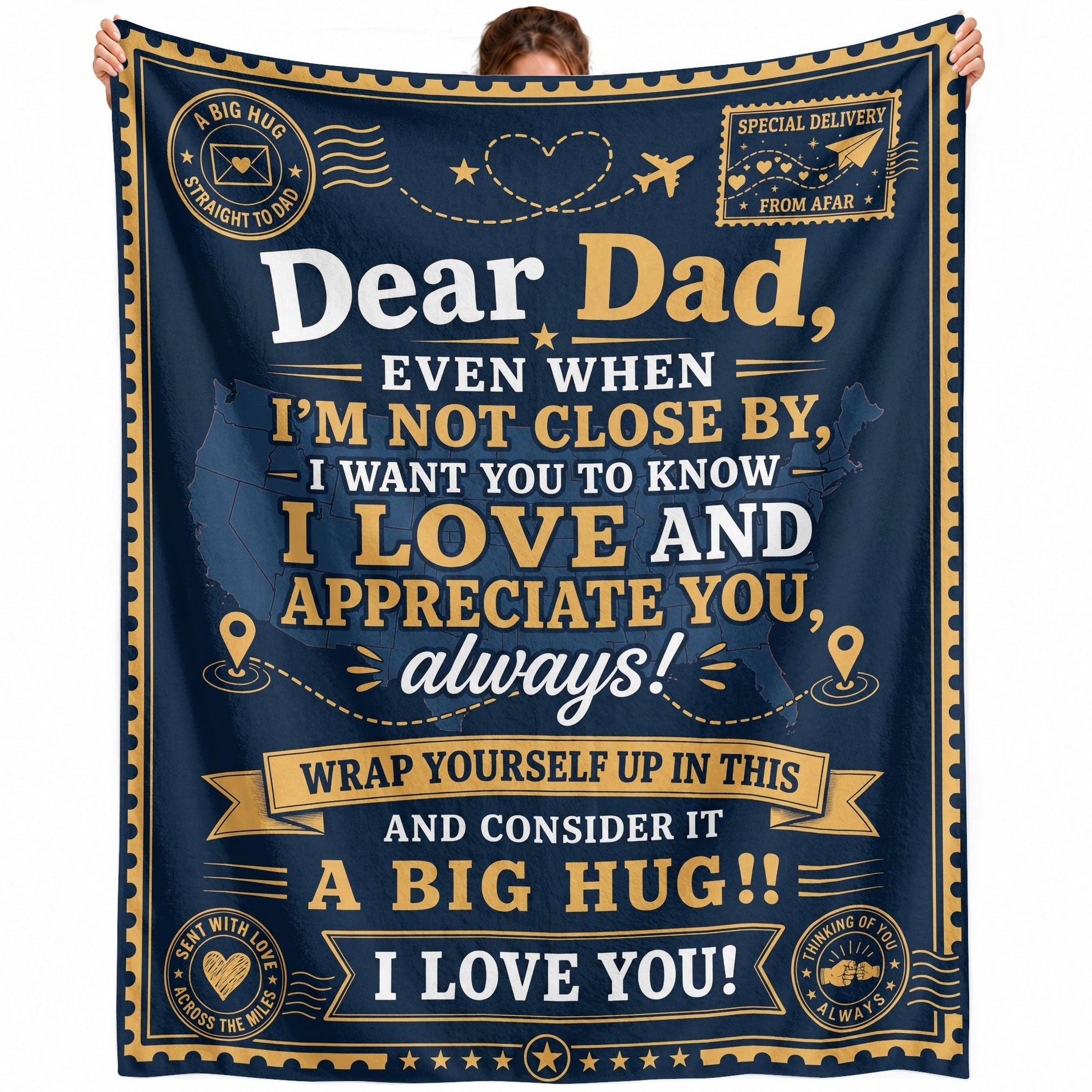 Gift for Dad Blanket Long Distance Hug Throw Blanket Father's Day Gift Daughter Son - Rust Field Wear