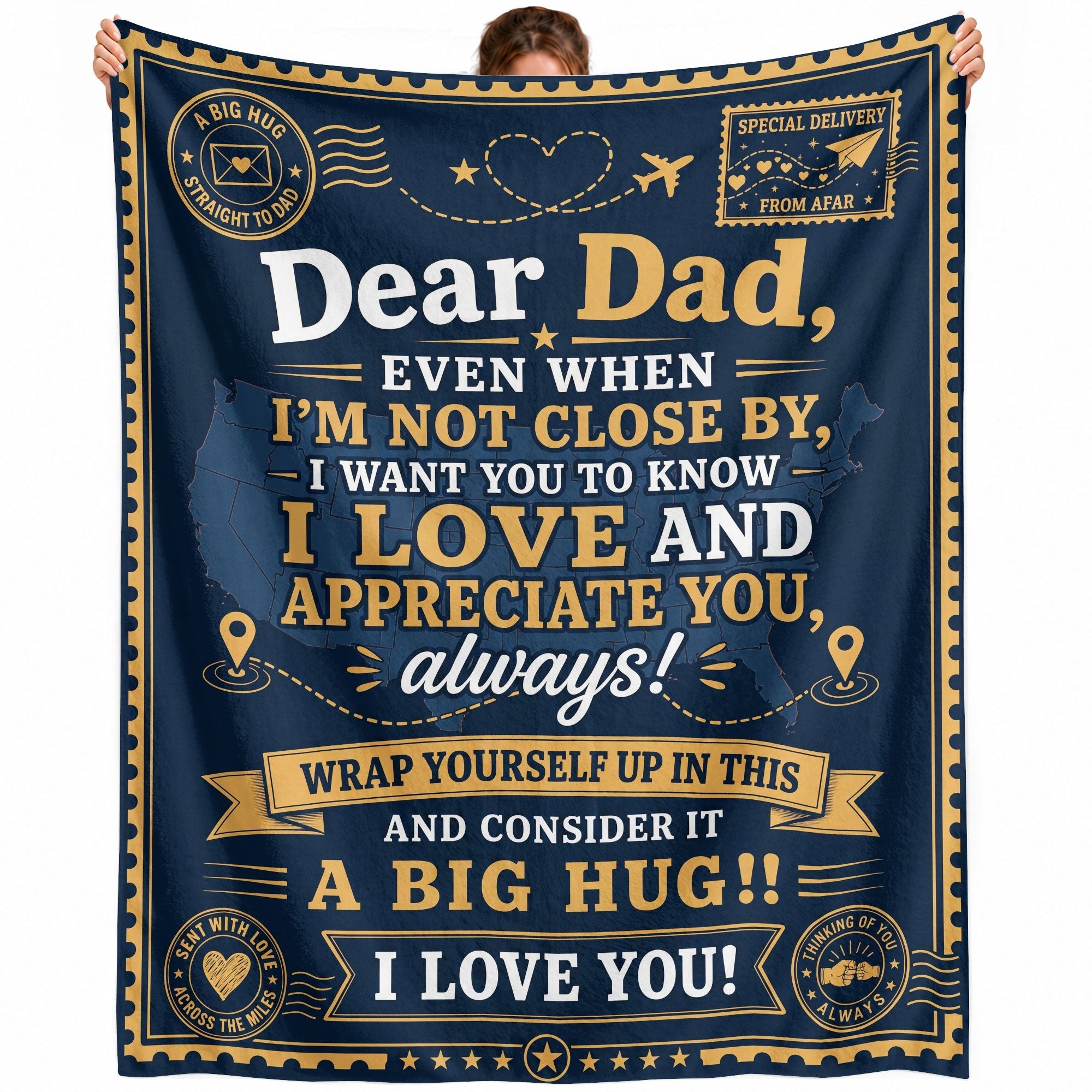 Gift for Dad Blanket Long Distance Hug Throw Blanket Father's Day Gift Daughter Son - Rust Field Wear