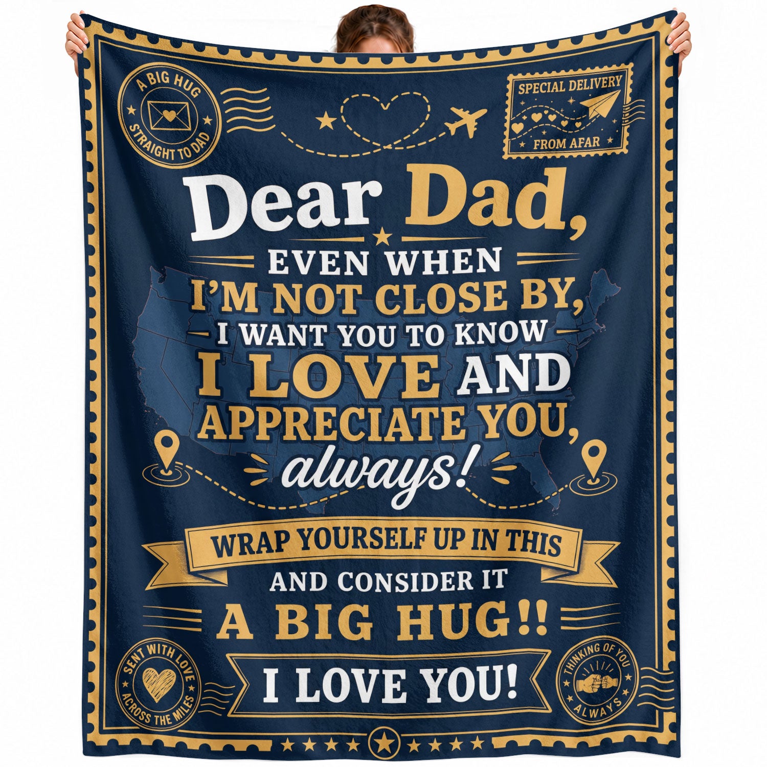 Gift for Dad Blanket Long Distance Hug Throw Blanket Father's Day Gift Daughter Son