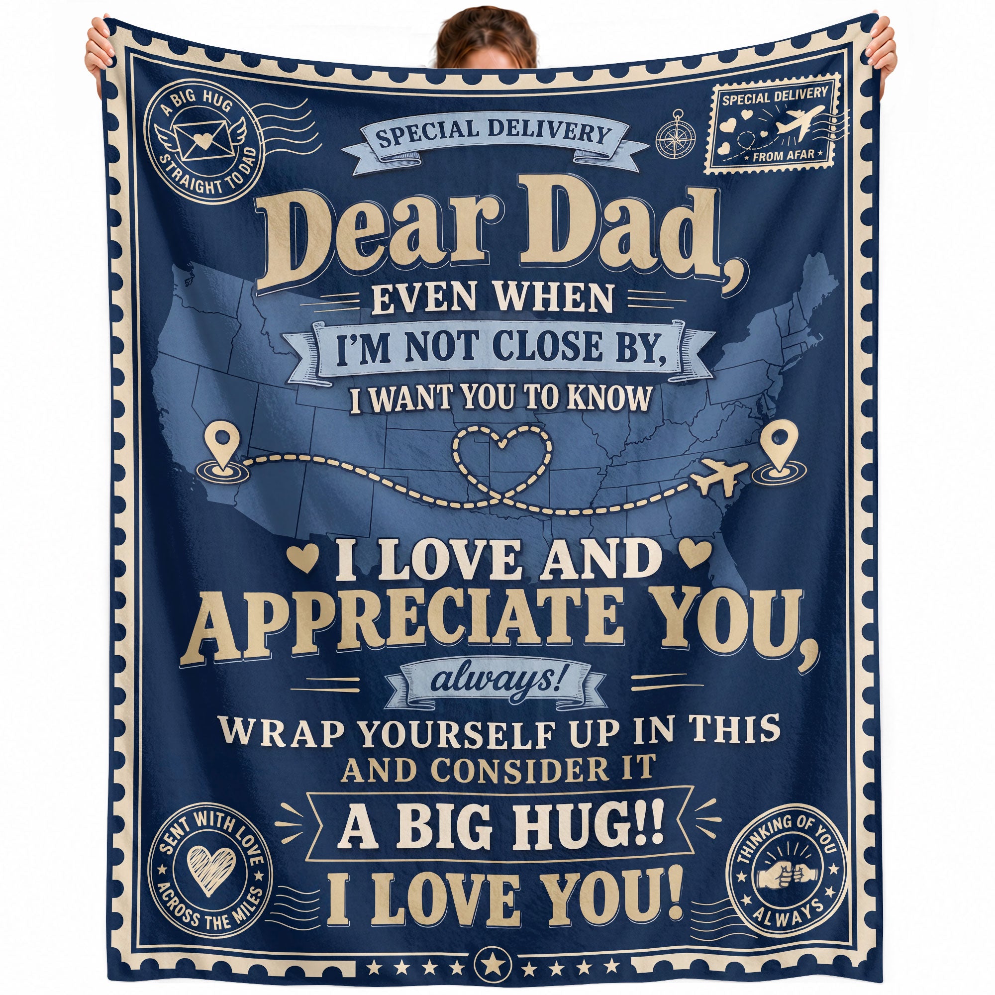 Dad Blanket Gift Long Distance Hug Throw Blanket Gifts for Dad from Daughter Son - Rust Field Wear