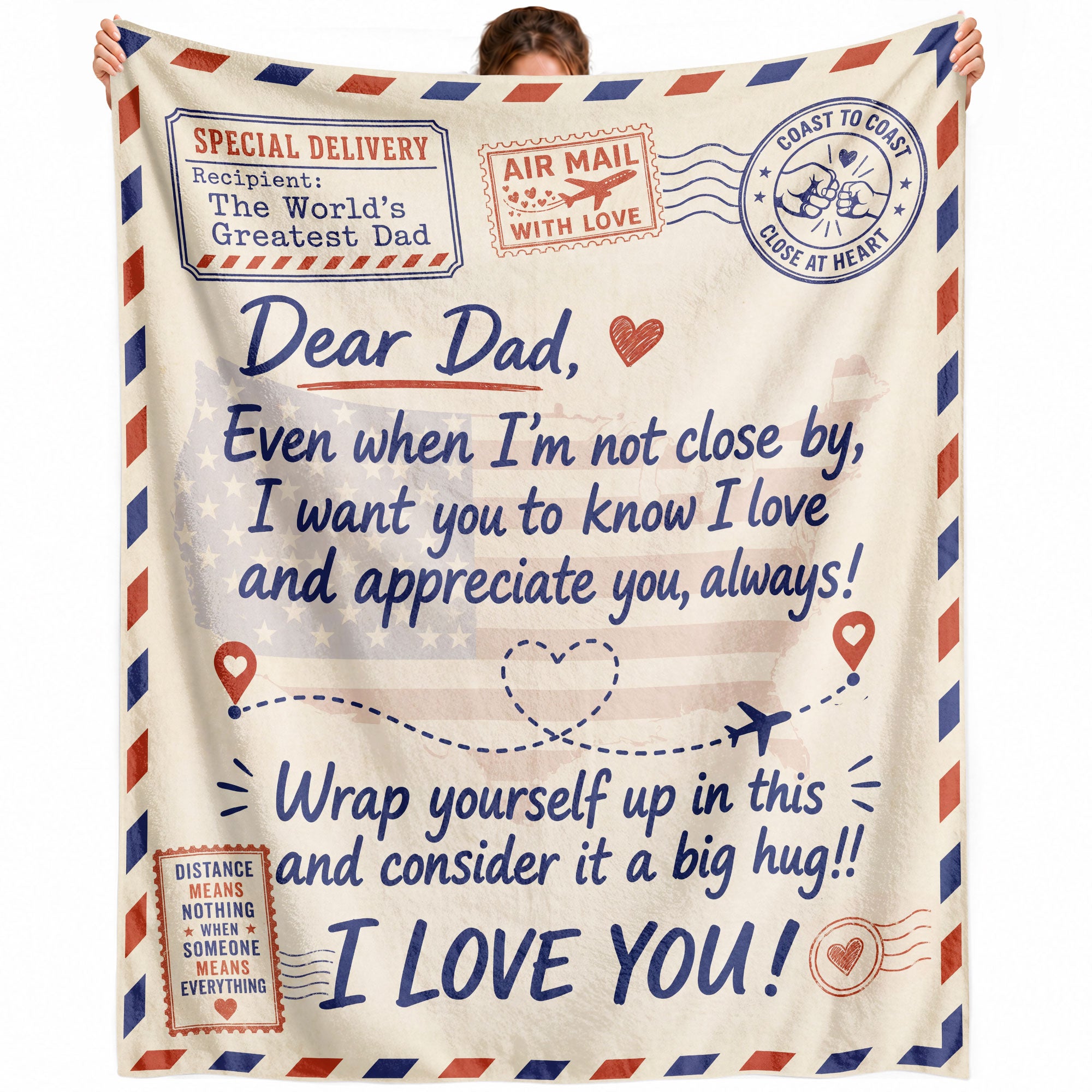 Dad Blanket Gift Long Distance Hug Fleece Throw Blanket Father's Day Present Son - Rust Field Wear