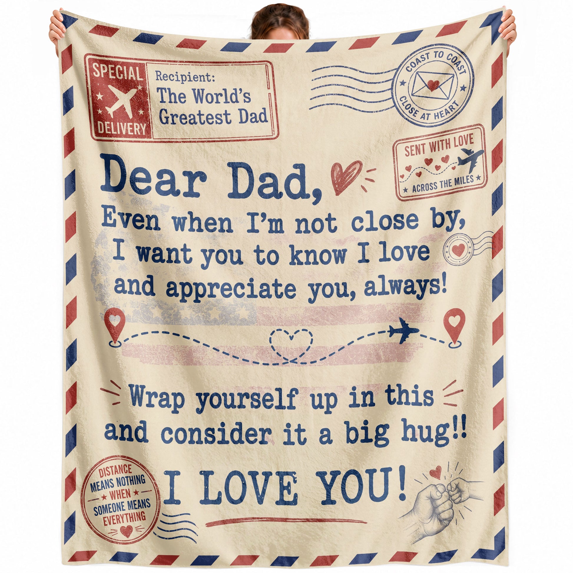 Dad Blanket Gift Long Distance Hug Throw Blanket Coast to Coast Love Gifts for Dad - Rust Field Wear