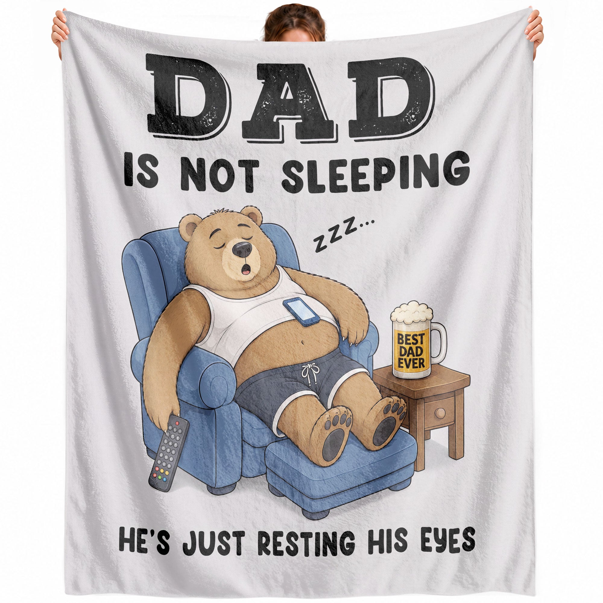 Dad Resting His Eyes Bear Graphic Throw Blanket Funny Gift For Father Day Cozy Home - Rust Field Wear