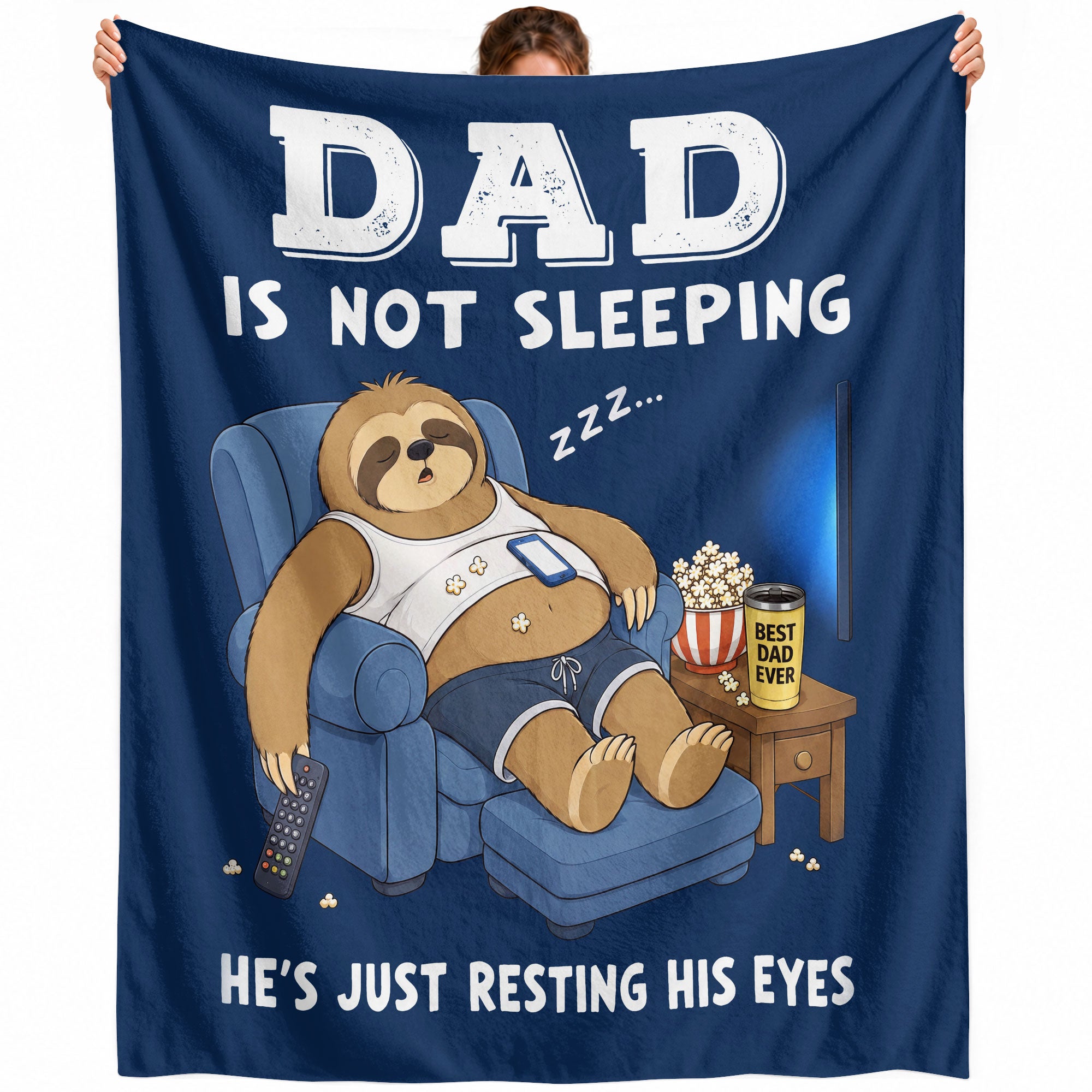 Dad Is Not Sleeping Sloth Funny Gift Throw Blanket For Father Day Home Decor Apparel - Rust Field Wear