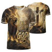 One Nation Under God Shirt Christian Roaring Lion Cross Jesus 3D Graphic Men Tee