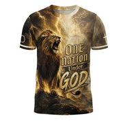 One Nation Under God Shirt Christian Roaring Lion Cross Jesus 3D Graphic Men Tee - Rust Field Wear