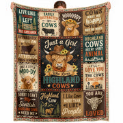 Just A Girl Who Loves Highland Cows Farm Animal Throw Blanket Soft Cozy Gift Idea