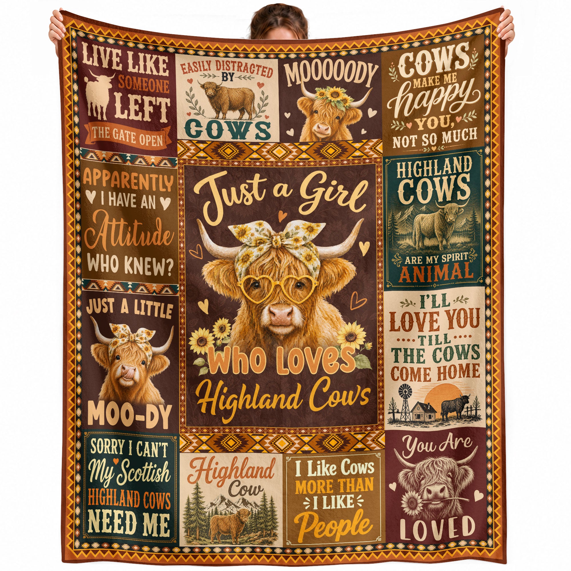 Just A Girl Who Loves Highland Cows Farm Animal Throw Blanket Cute Cozy Gift Idea