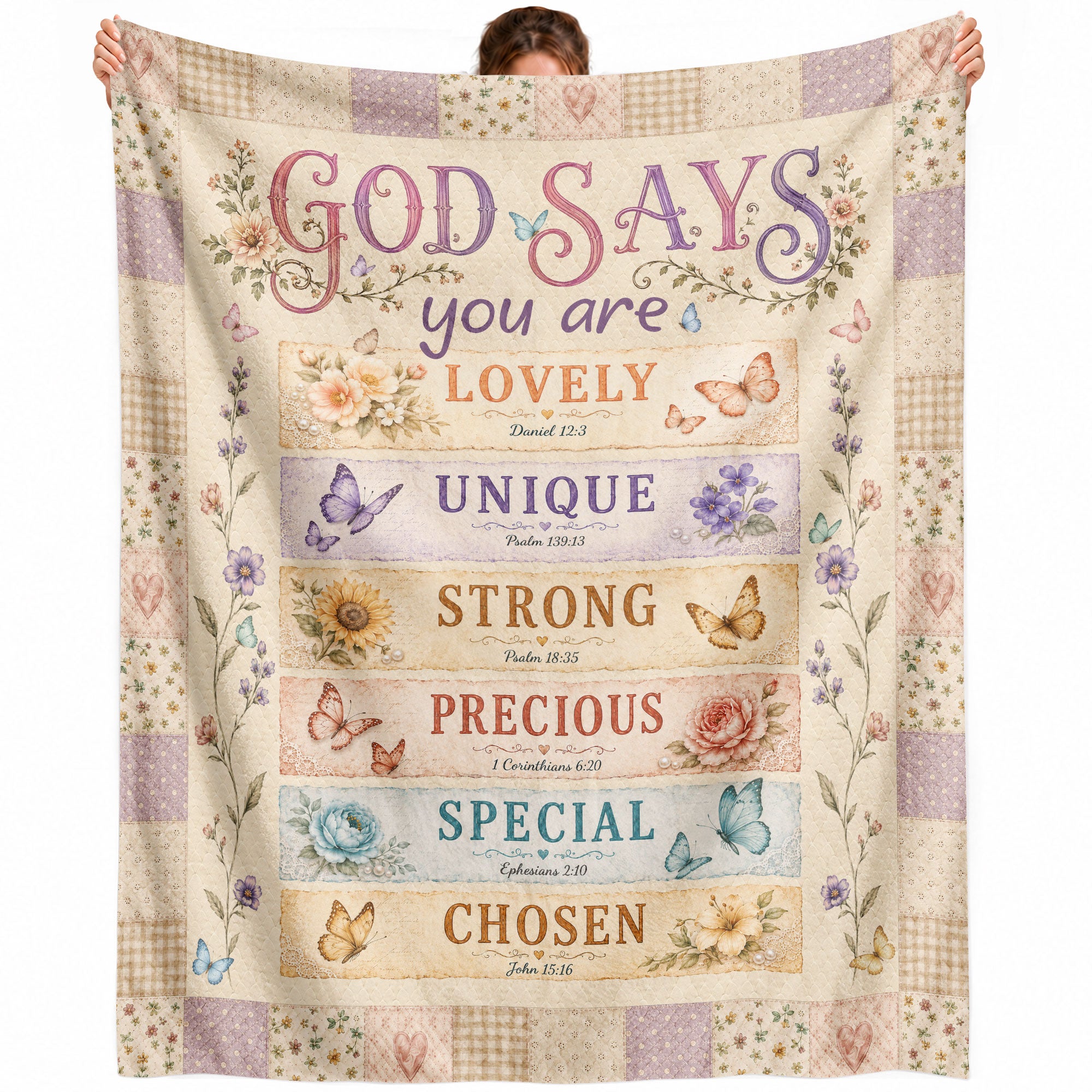 God Says You Are Blanket Floral Patchwork Christian Bible Verse Throw Scripture Gift