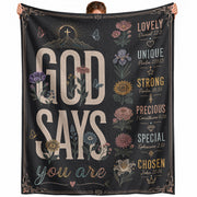 God Says You Are Blanket Black Floral Christian Bible Verse Throw Scripture Gift Cozy