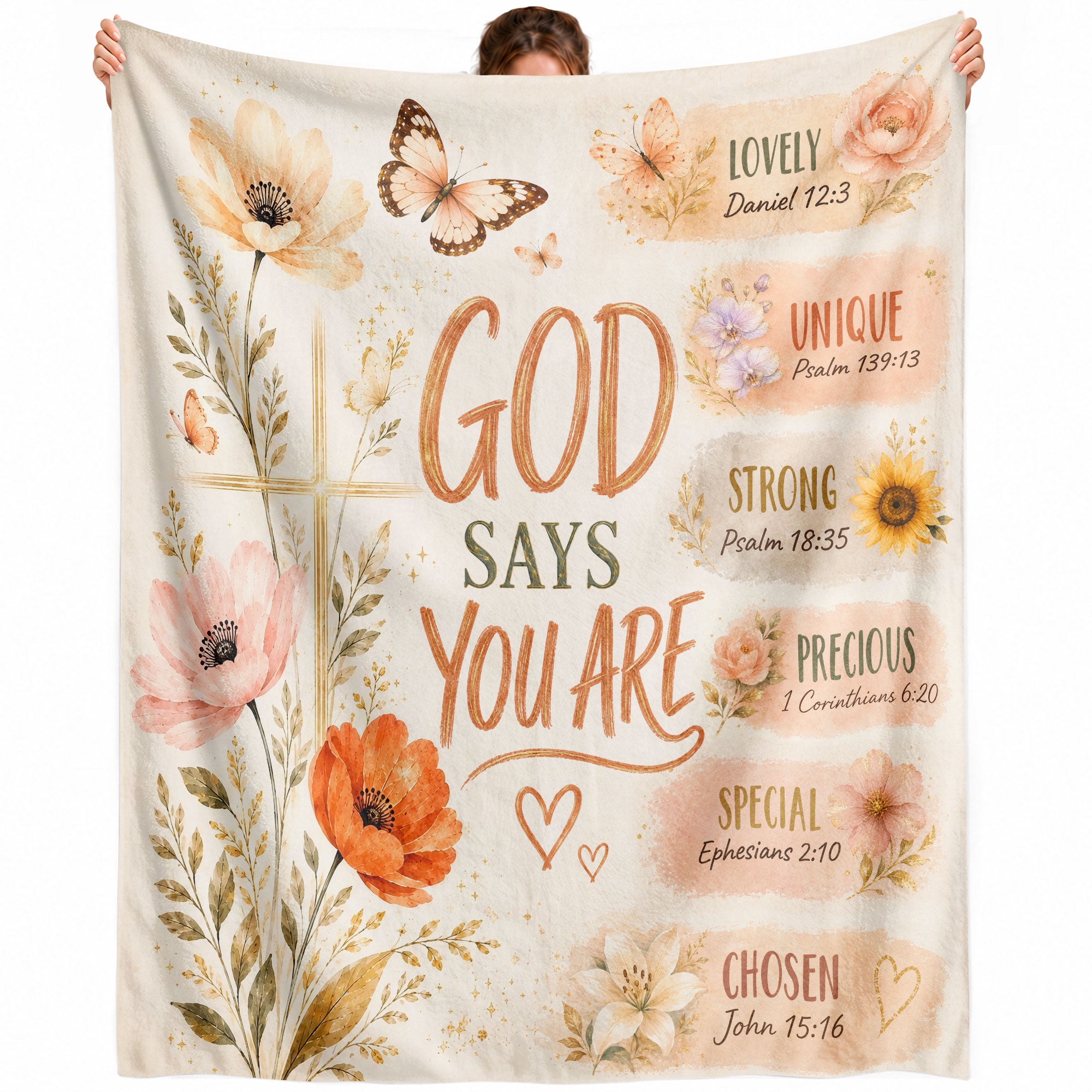 God Says You Are Blanket Floral Christian Bible Verse Scripture Cross Decor Religious Gift