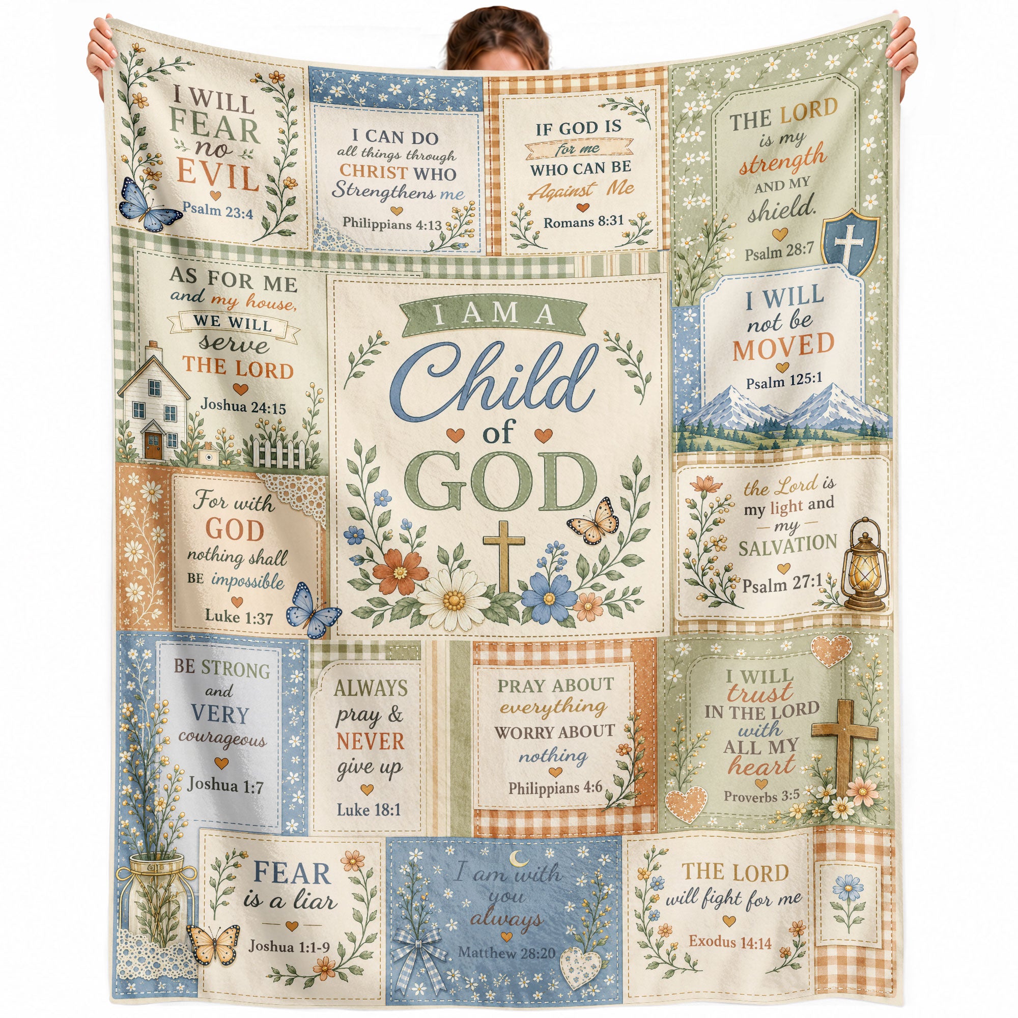 I Am A Child Of God Blanket Patchwork Floral Christian Bible Verse Scripture Home Gift