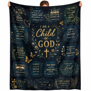 I Am A Child Of God Blanket Black Gold Floral Christian Bible Verse Scripture Decor Gift