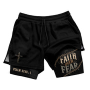 Men's Faith Over Fear Double Layer Track Shorts - Christian Psalm 27:1 Gym Shorts - Rust Field Wear