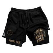 Psalms 118:6 Lion Faith Over Fear Men's Double Layer Track Shorts - Christian Gym Shorts - Rust Field Wear