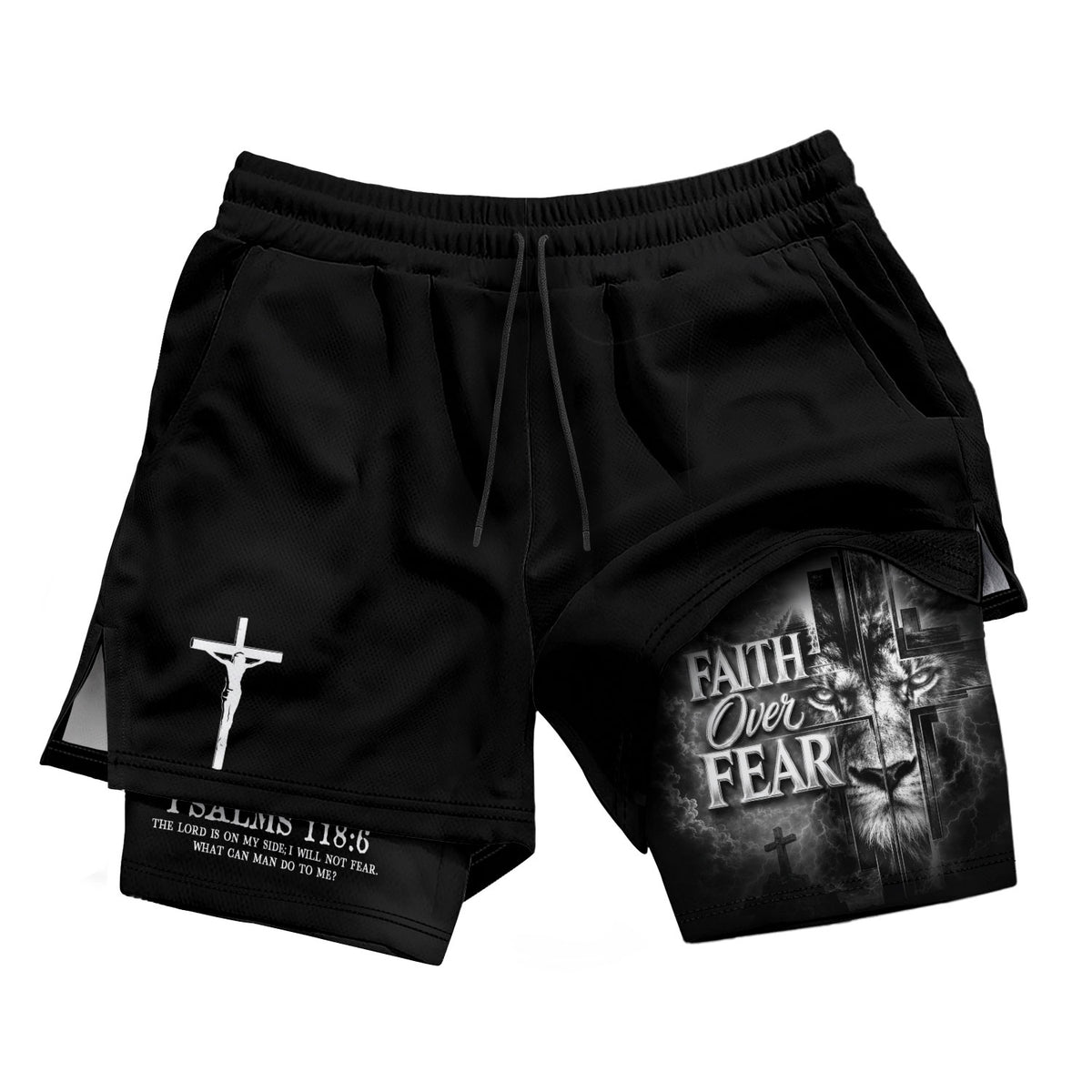 Faith Over Fear Mens Double Layer Track Shorts Christian Gym Athletic Shorts Psalms 118:6 - Rust Field Wear