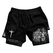 Faith Over Fear Mens Double Layer Track Shorts Christian Gym Athletic Shorts Psalms 118:6 - Rust Field Wear