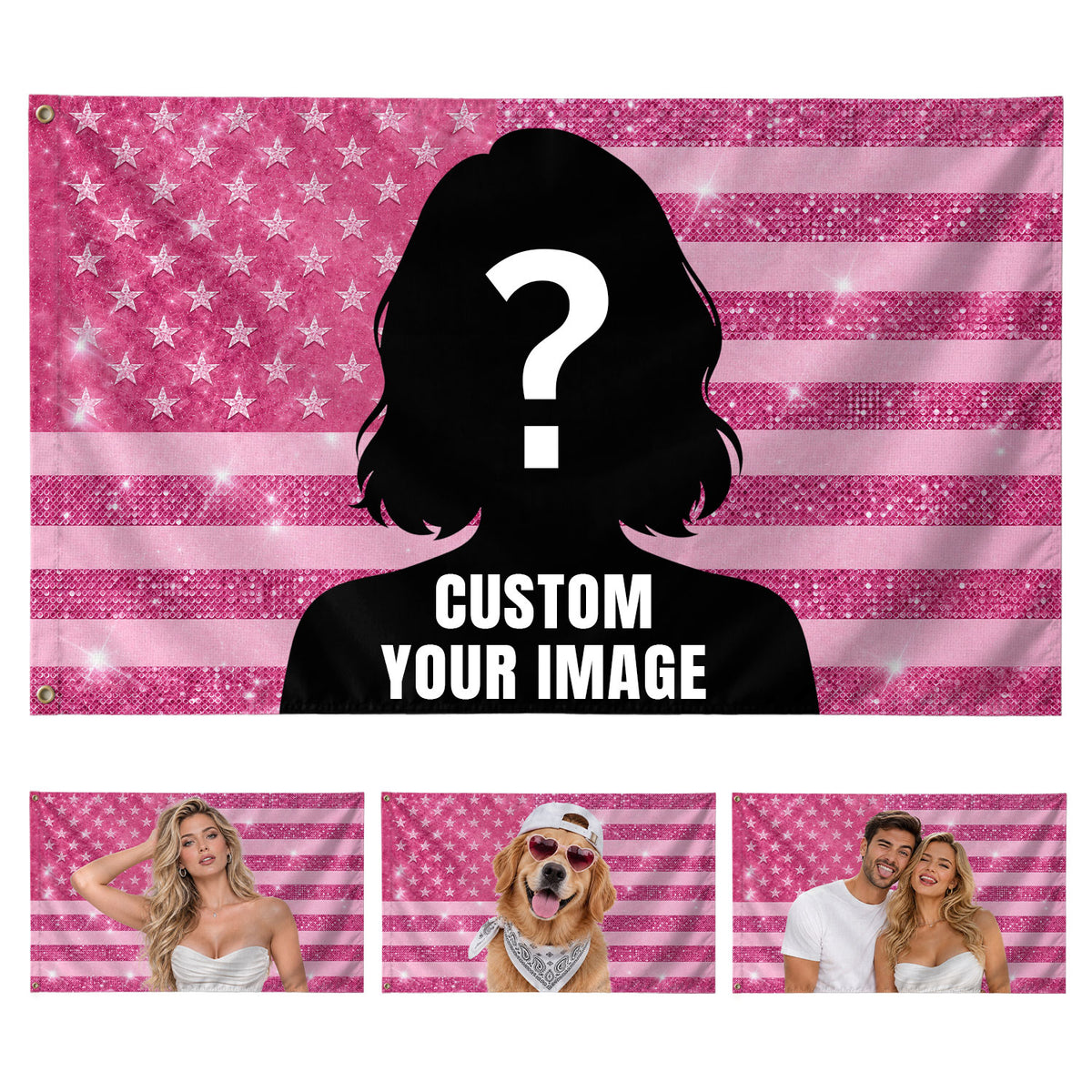 Pink Flag Custom with Pink Glitter Butterfly Photo Collage, Custom Flag with Picture, Pink American Flag Custom, Rustfield Co. - Rust Field Wear