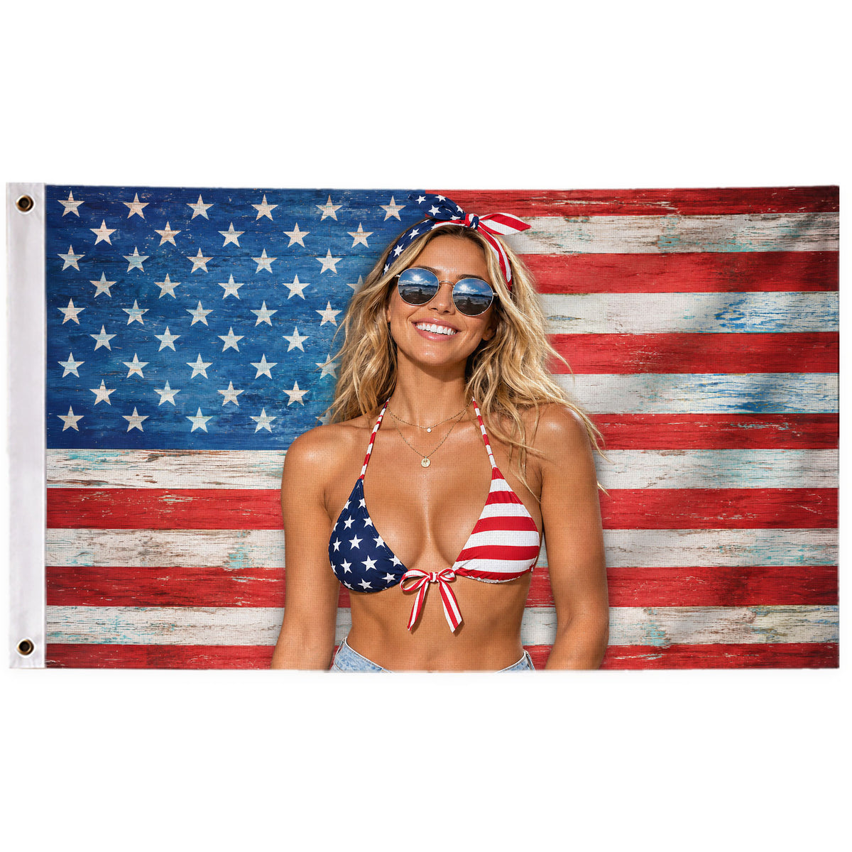 Custom American Flag with Photo Personalized Rustic Wood Picture Flag USA Decor Gift - Rust Field Wear