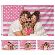 Custom American Flag with Photo Personalized Pink Wood Texture Picture Flag USA Decor - Rust Field Wear