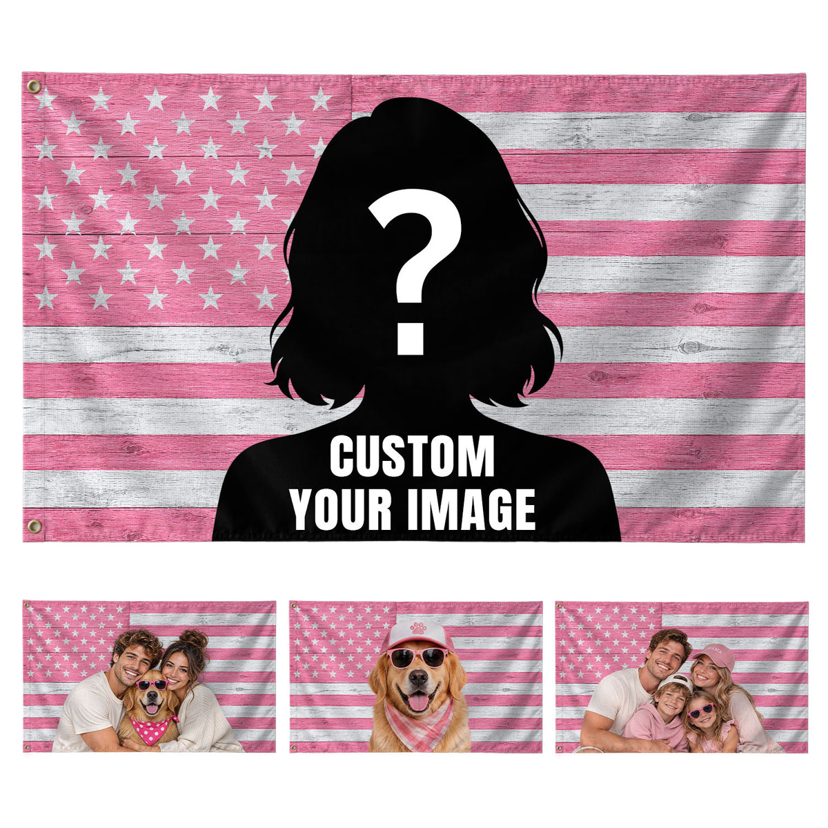 Pink Rustic Wood Photo Display Pink American Flag Custom, Pink Flag Custom, Custom Flag with Picture for Home, Wall and USA Decor, Rustfield Co. - Rust Field Wear