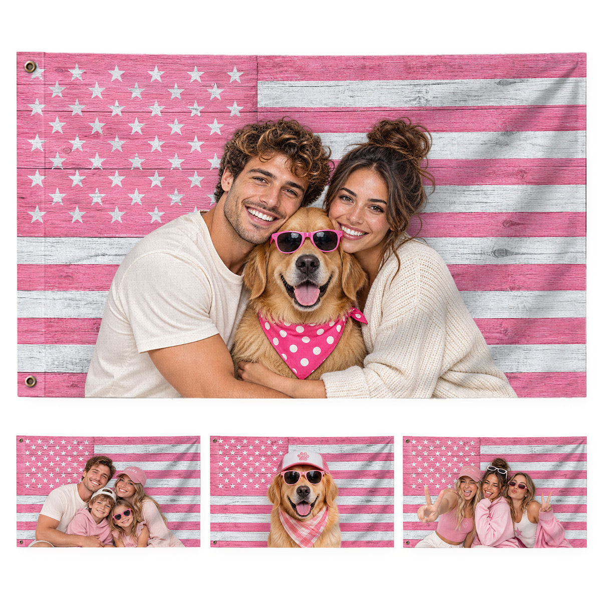 Custom American Flag with Photo Personalized Pink Wood Texture Picture Flag USA Decor