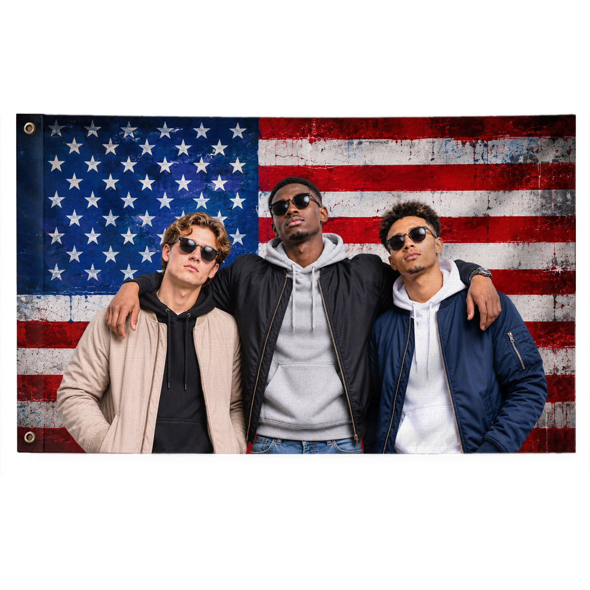 Custom Photo American Flag Personalized Vintage Grunge Picture USA Banner Decor Gift