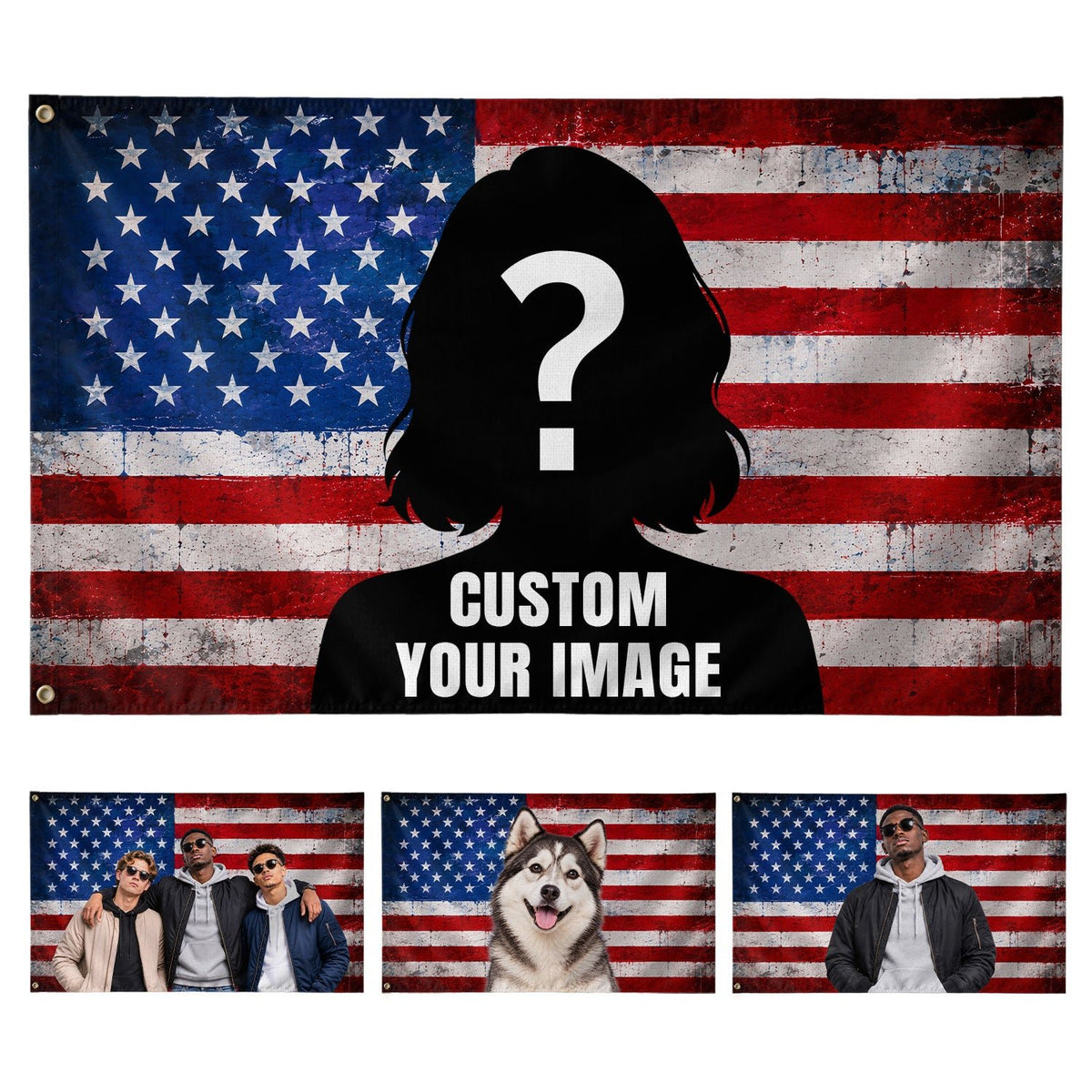 Vintage Grunge Photo Collage American Flag Custom for Retro Wall and Room Decor, Personalized Custom Flag with Picture, Rustfield Co. - Rust Field Wear
