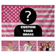 Pink Rhinestone Portrait Photo Collage Custom Flag with Picture, Pink American Flag Custom, Pink Flag Custom, Rustfield Co. - Rust Field Wear
