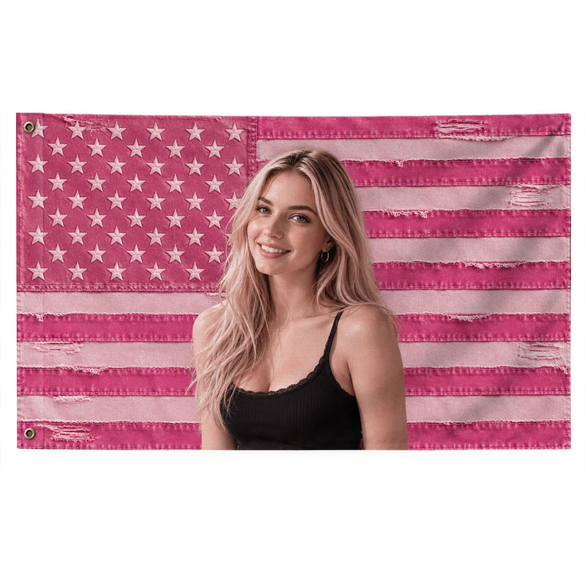 Custom Pink Distressed USA Flag Portrait Photo Collage Banner Wall Art Tapestry Piece
