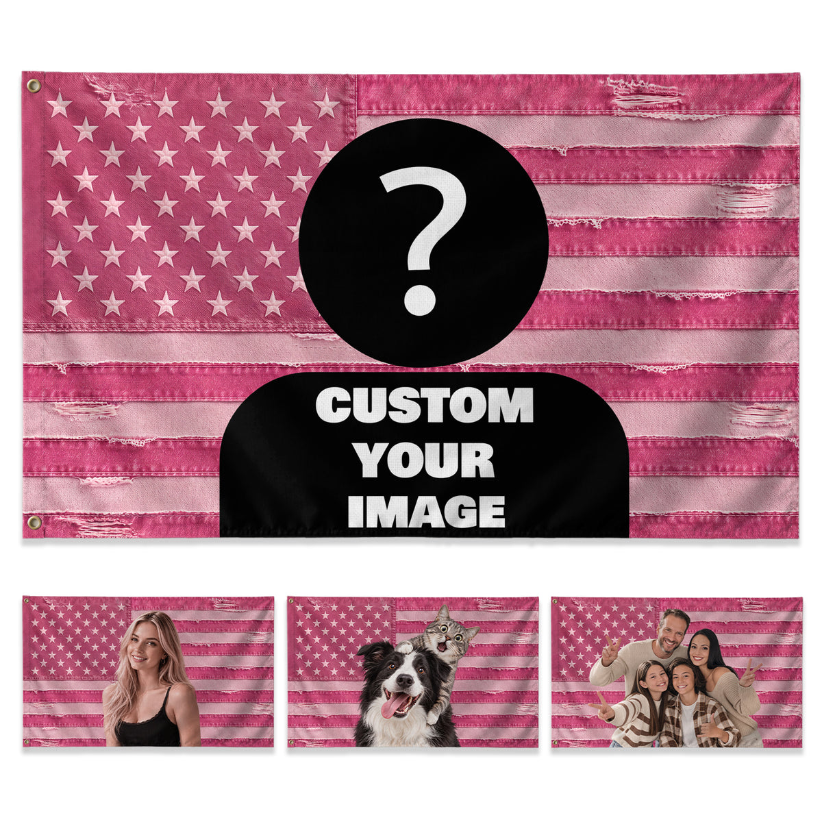 Pink Flag Custom with Pink Distressed Portrait Photo Collage, Custom Flag with Picture, Pink American Flag Custom, Rustfield Co. - Rust Field Wear
