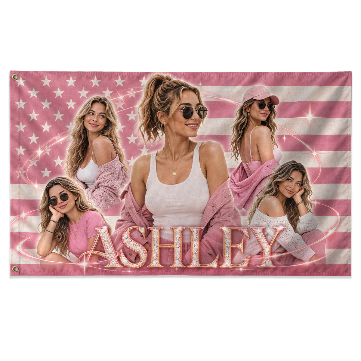 Custom Photo American Flag Pink Glitter Butterfly Personalised Name Picture USA Flag - Rust Field Wear