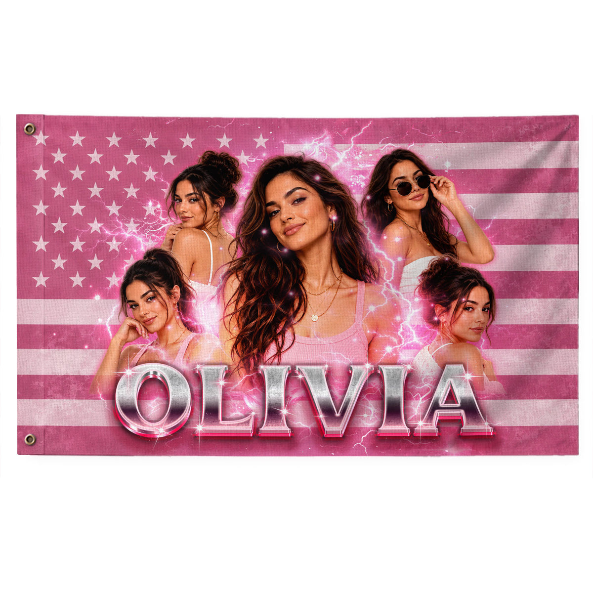 Custom Photo American Flag Personalized Pink Lightning Name USA Picture Flag Gift - Rust Field Wear