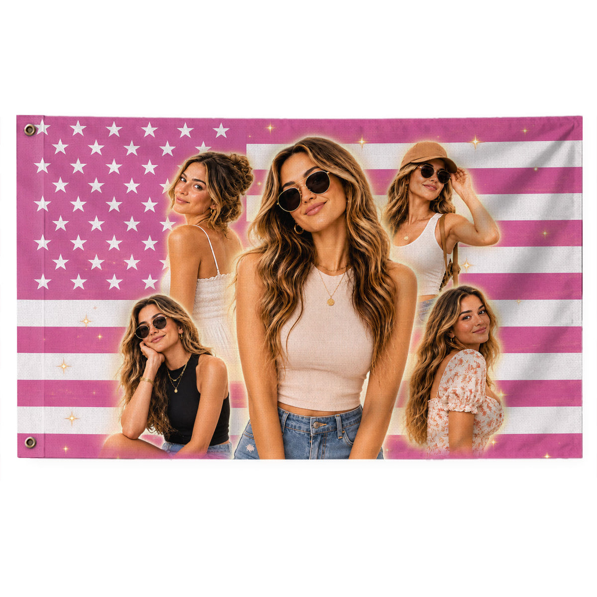 Custom Photo American Flag Pink Sparkle Personalized Picture USA Flag Banner Gift - Rust Field Wear