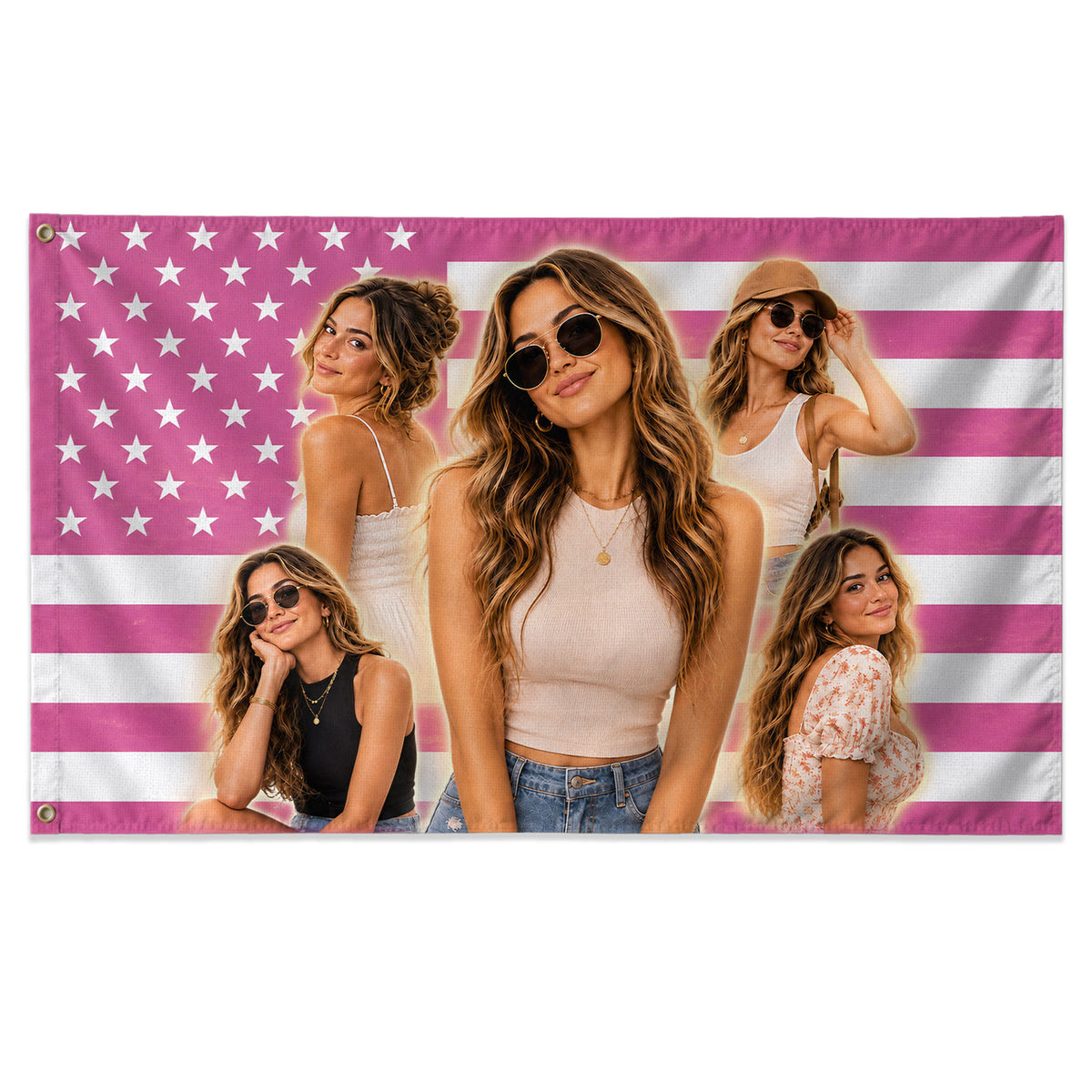 Custom Photo American Flag Pink Sparkle Personalized Picture USA Flag Banner Gift - Rust Field Wear