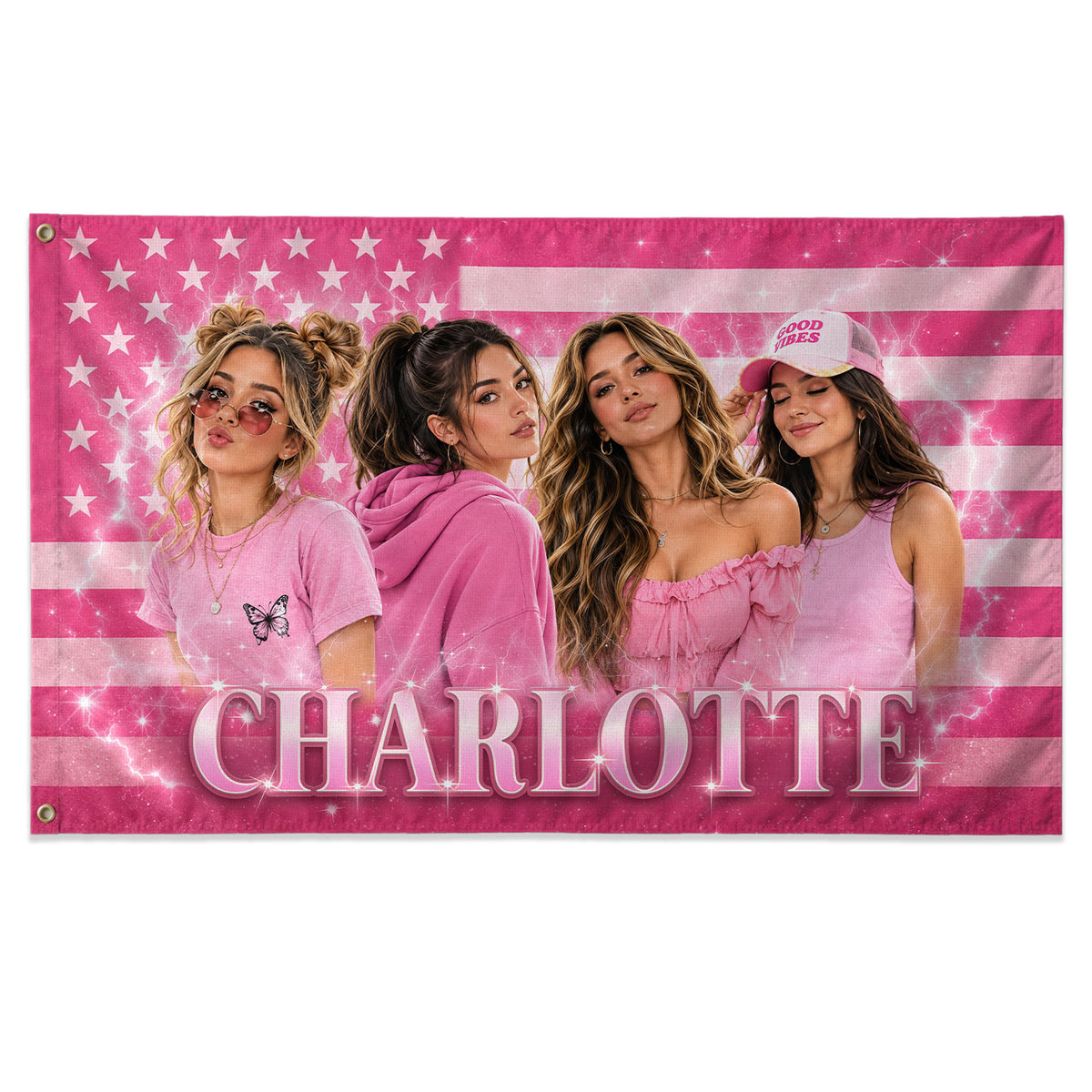 Custom Name Photo Collage Flag American Stars Stripes Wall Hanging Display Banner - Rust Field Wear