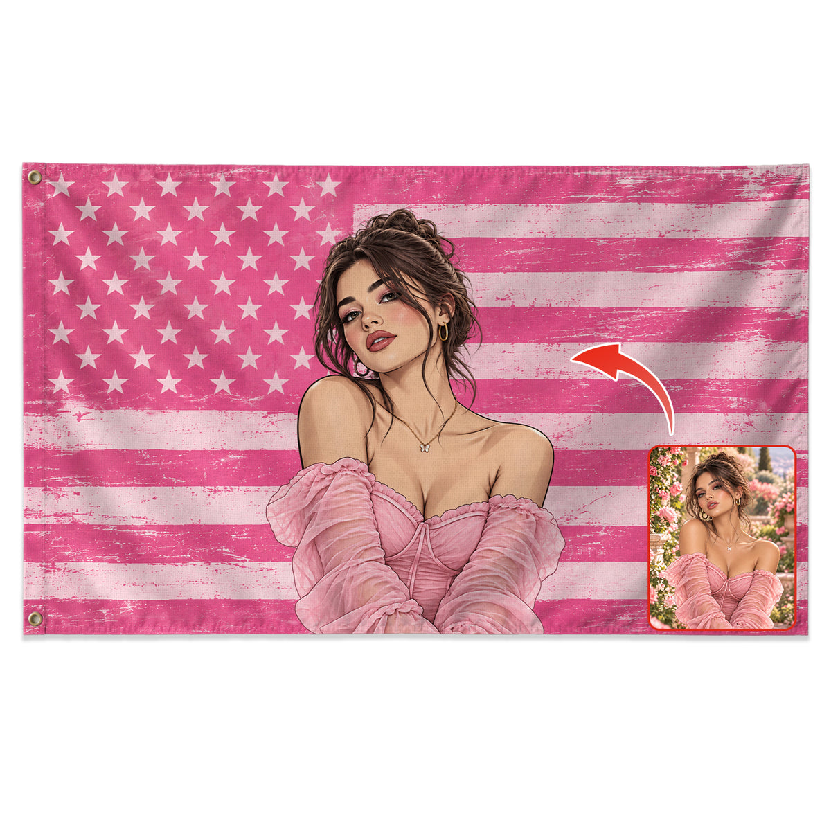 Custom Portrait Photo Flag American Stars Stripes Distressed Wall Hanging Banner - Rust Field Wear