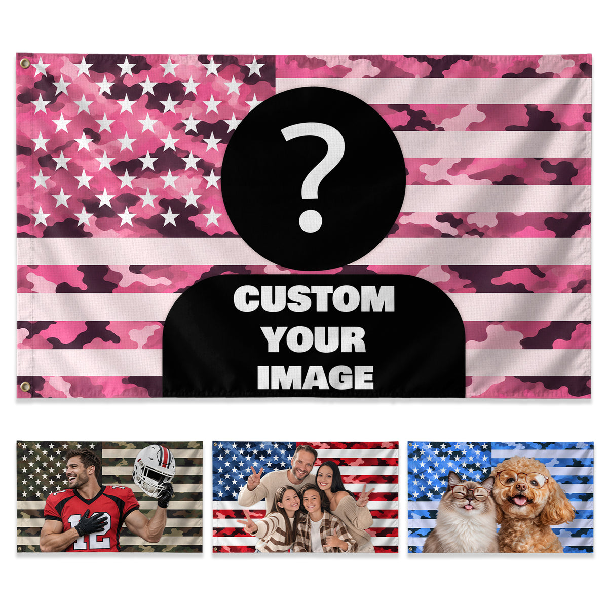 Pink American Flag Custom with Pink Camo Stars and Stripes, Custom Flag with Picture, Pink Flag Custom for Garden, Yard and Porch Decor, Rustfield Co. - Rust Field Wear