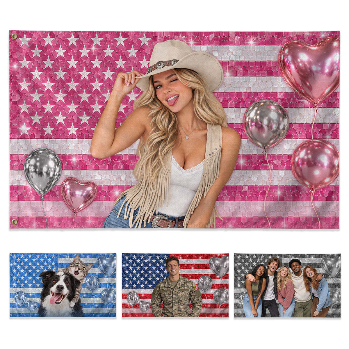 Custom Photo Flag Personalized Picture Flag Pink Glitter American Flag Home Yard Decor